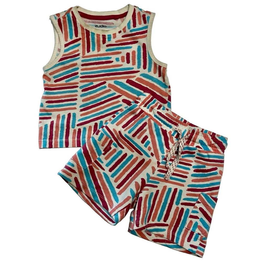 Zudio Toddler Kids 2 Piece Short Set Tank Top & Drawstring Shorts Abstract